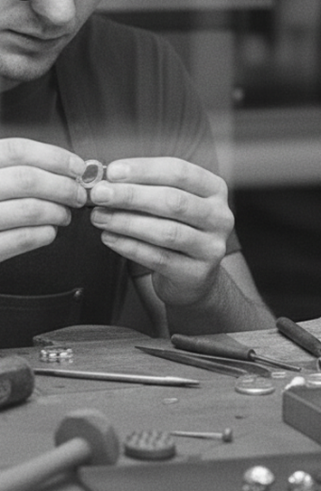 細かなパーツを扱いながらものづくりを行う作業風景