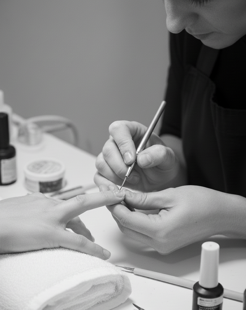 細かい手作業を行うネイル施術の様子